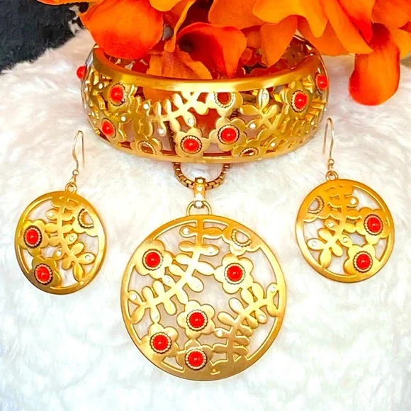 Brighton FRANCESCA Silver Champagne gold Flowers Necklace Bracelet Earrings RARE